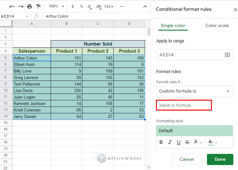 Using Conditional Formatting With Custom Formula In Google Sheets