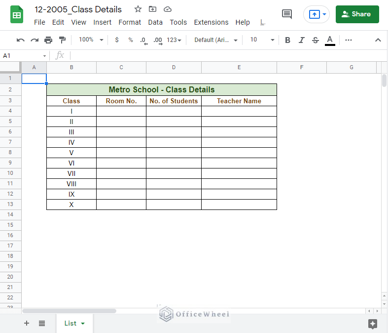 the Class Details workbook - Reference another workbook in Google Sheets