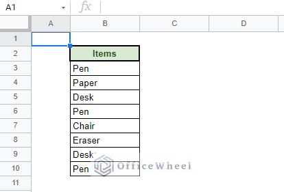example table to highlight duplicates in google sheets
