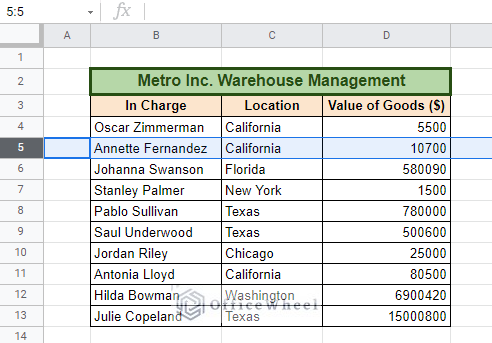 Worksheet for how to insert multiple rows in Google Sheets