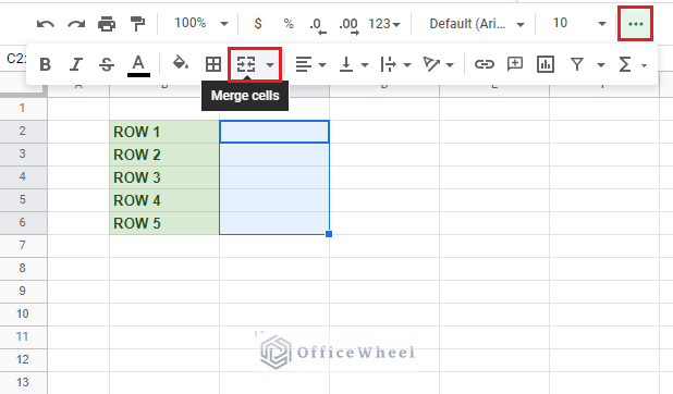 how to merge rows in Google Sheets - Merge cells option