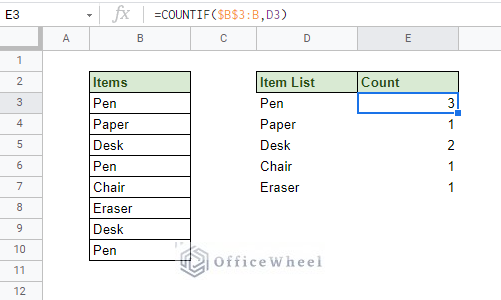 count duplicates in google sheets in a separate list