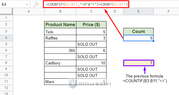 completing the formula of COUNTIF and COUNT
