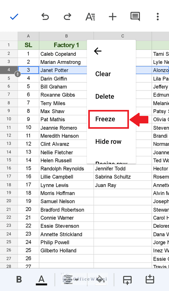 how to freeze rows in google sheets in a mobile device