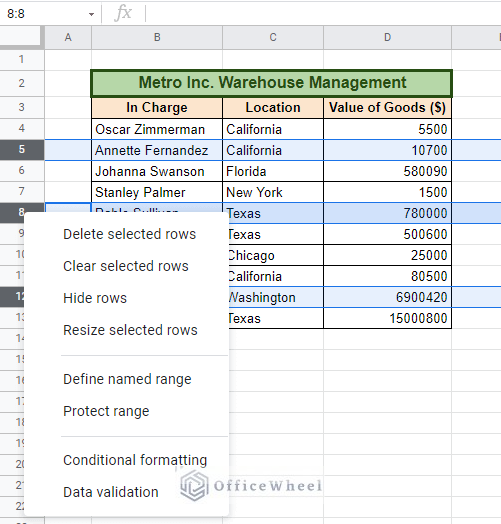 non-congruent selection of rows