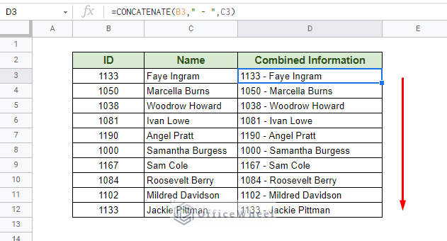 using CONCATENATE function to merge cells in google sheets without losing data