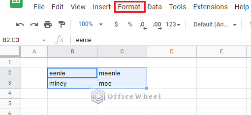 the format tab with new dataset