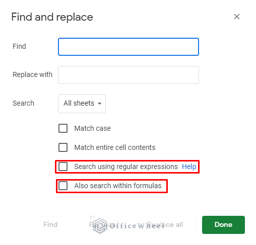 more types of search options available in Find and replace