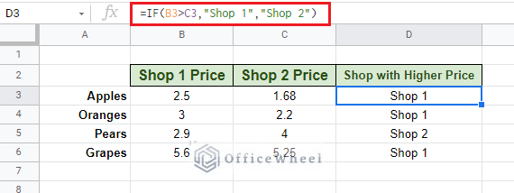 result of numerical conditional comparison