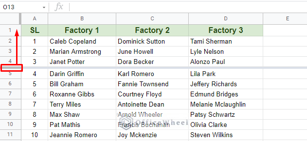 dragging the row pane upward to unfreeze rows in google sheets