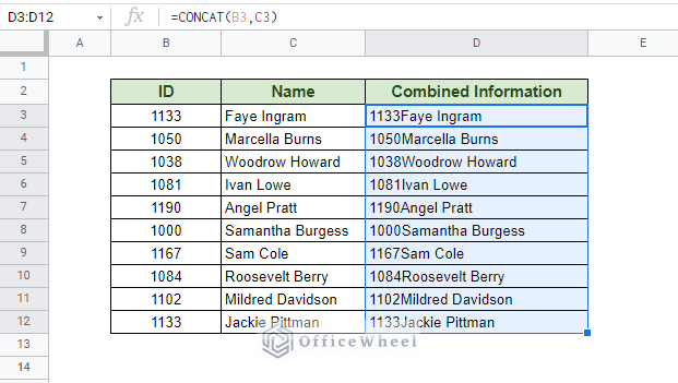 using CONCAT function