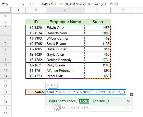adding MATCH to the INDEX function to get row index