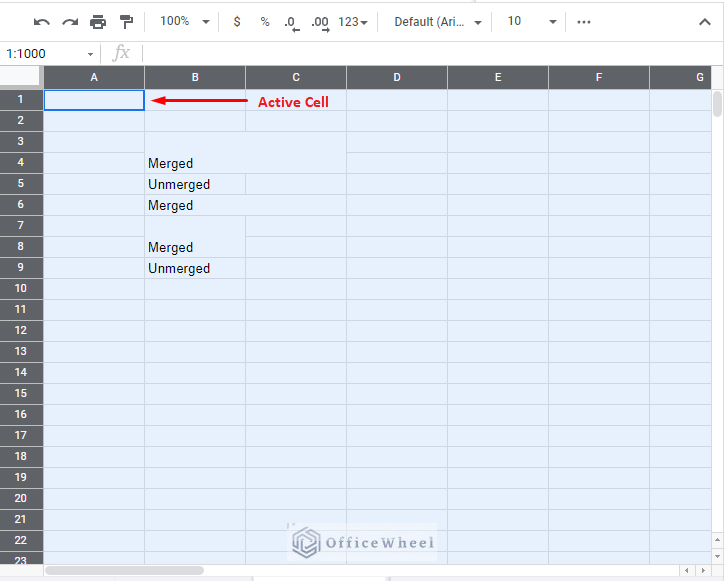 the active cell is not in a merged form