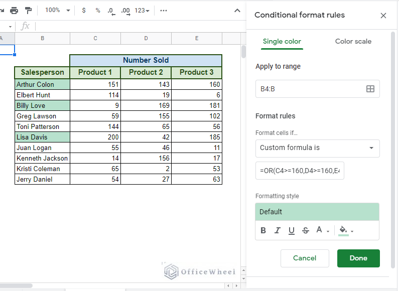 adding custom formula to conditional formatting