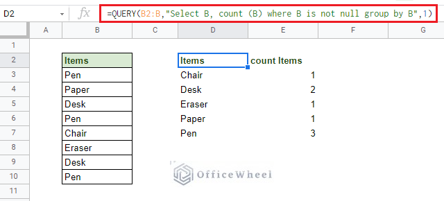 using QUERY to count duplicates in google sheets