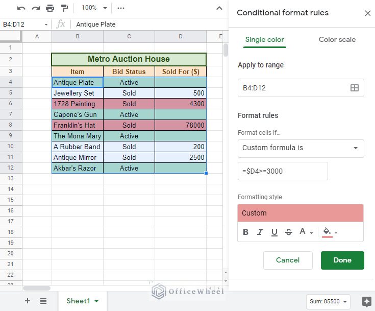 adding method 2 for conditional format to Change Row Color Based on Cell Value in Google Sheets 