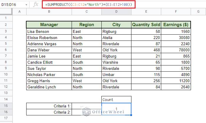 using SUMPRODUCT to count for multiple criteria
