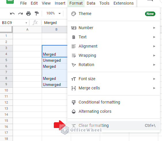 navigating to the clear formatting option