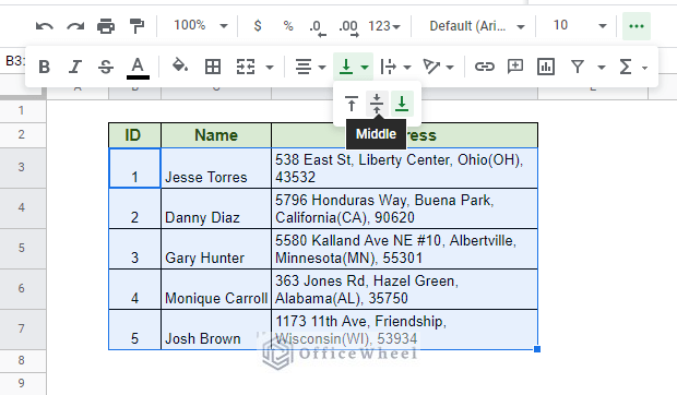 fixing position and alighnment of text in a cell in Google Sheets