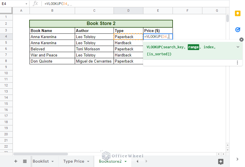 Starting up the VLOOKUP function to Pull Data From Another Sheet Based on Criteria in Google Sheets