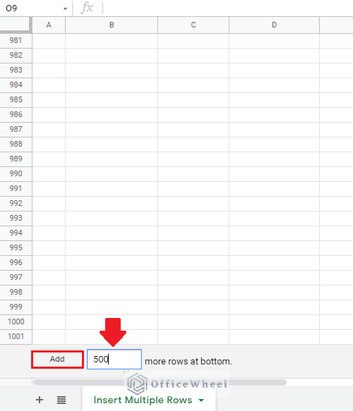 inputting the number of rows to insert
