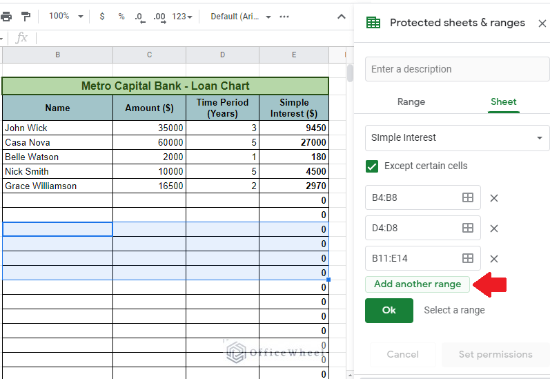 Adding more ranges of cells to lock in Google Sheets