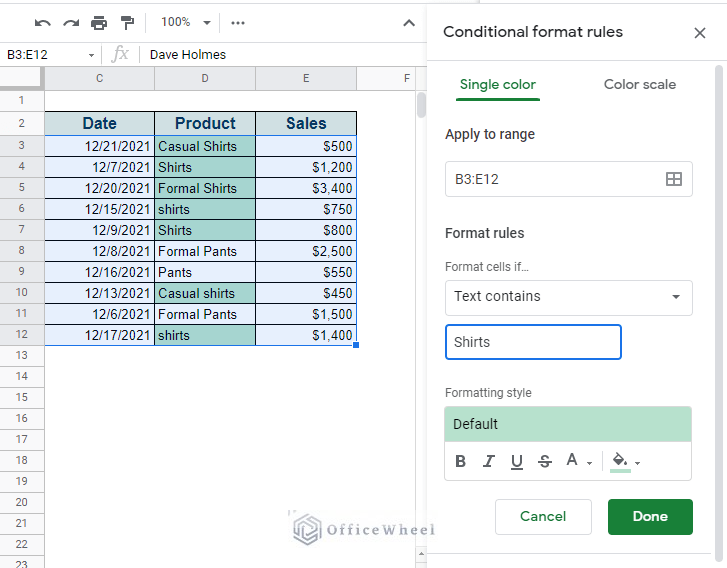 how to search and highlight in google spreadsheet using conditional formatting