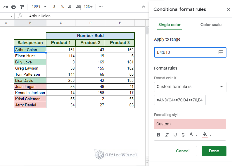 limiting the range of conditional formatting