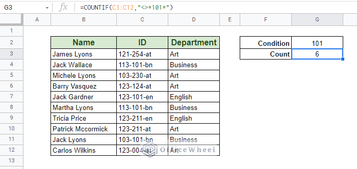 COUNTIF cells that do not contain partial text anywhere in a cell