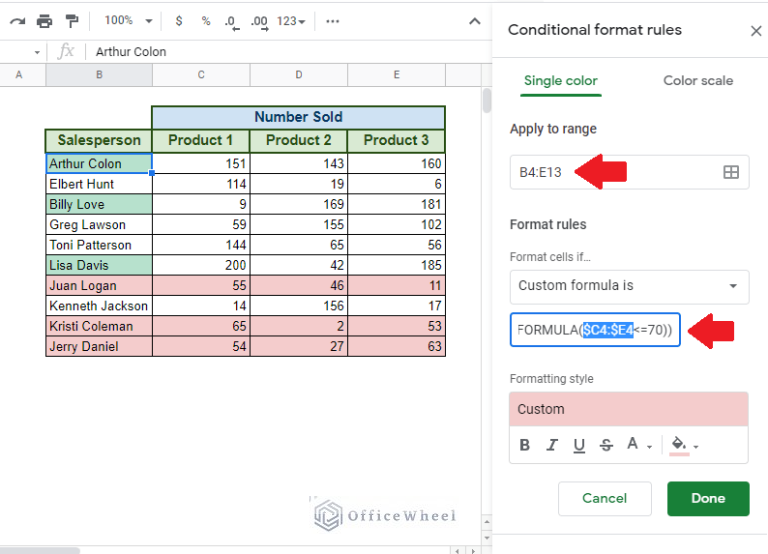 Conditional Formatting Based on Another Cell in Google Sheets - OfficeWheel