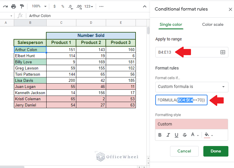 applying conditional formatting to the entire row