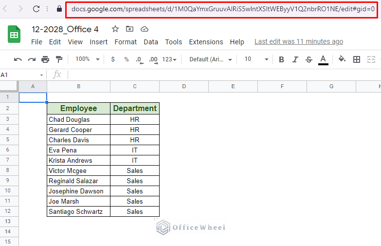 copying the spreadsheet URL of Office 4
