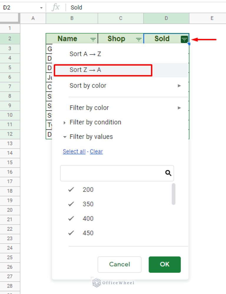 Sort By Column in Google Sheets (3 Easy Ways) OfficeWheel