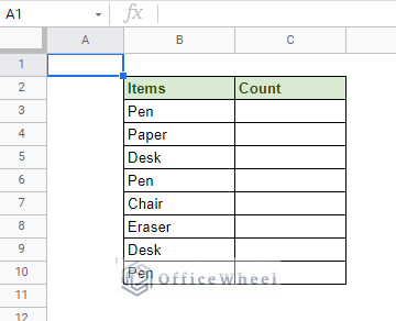 base table to count duplicates in google sheets
