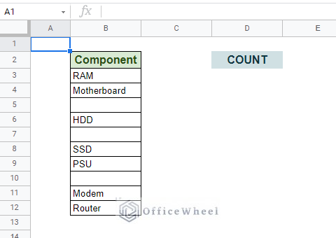 base dataset for count non empty cells in google sheets