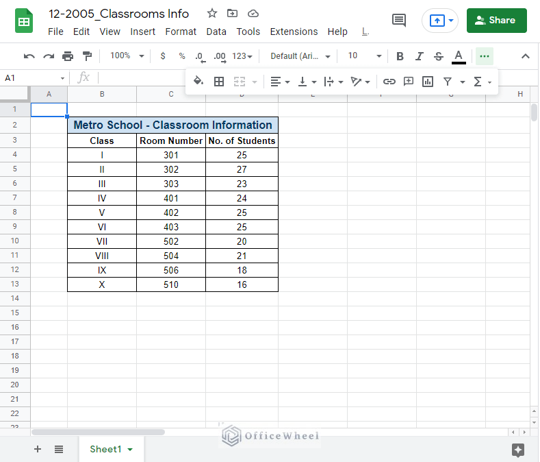 the Classrooms Info workbook - Reference another workbook in Google Sheets