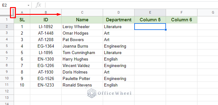 dragging column pane to freeze columns in google sheets