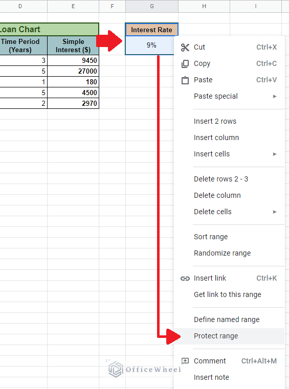 Right-click to protect range