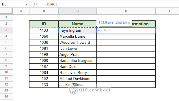 applying ampersand formula to merge cells in google sheets without losing data