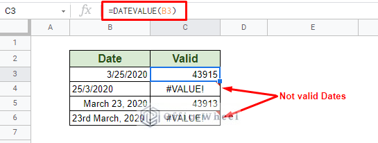 dates not valid by DATEVALUE function