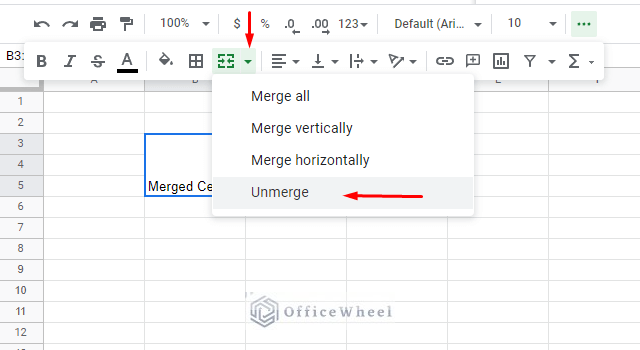 how to unmerge cells in google sheets
