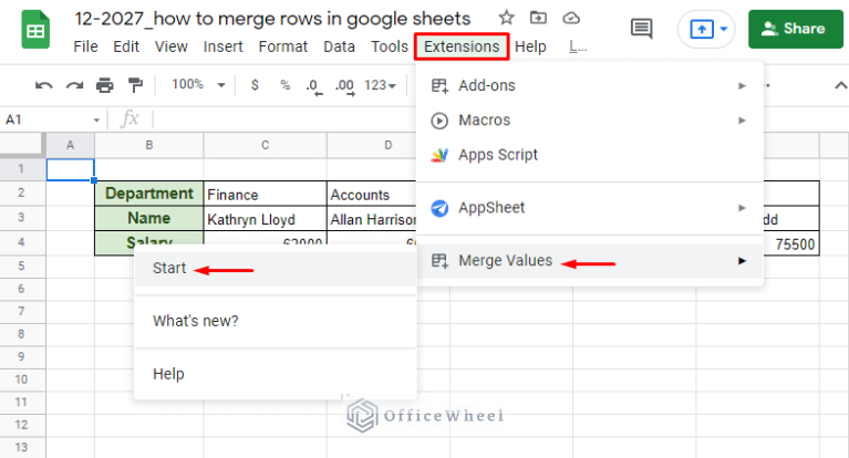 How To Merge Rows In Google Sheets (3 Ways) - OfficeWheel