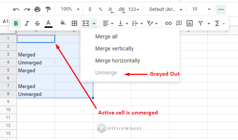 How To Unmerge Cells In Google Sheets (4 Ways) - OfficeWheel