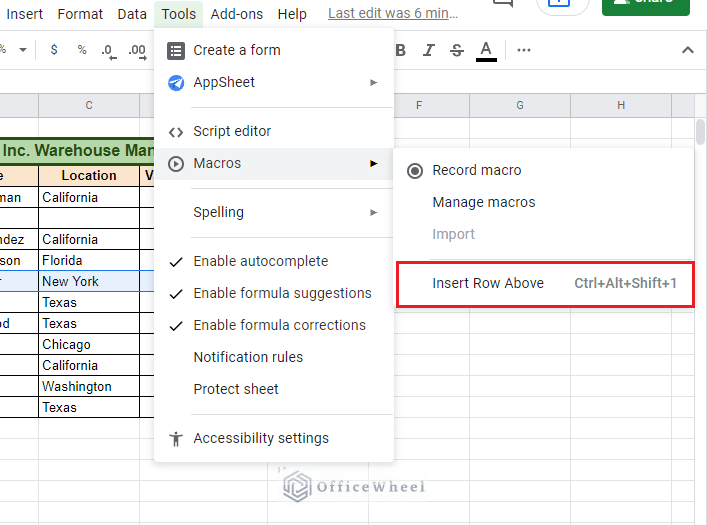 applying newly recorded macro in Google Sheets