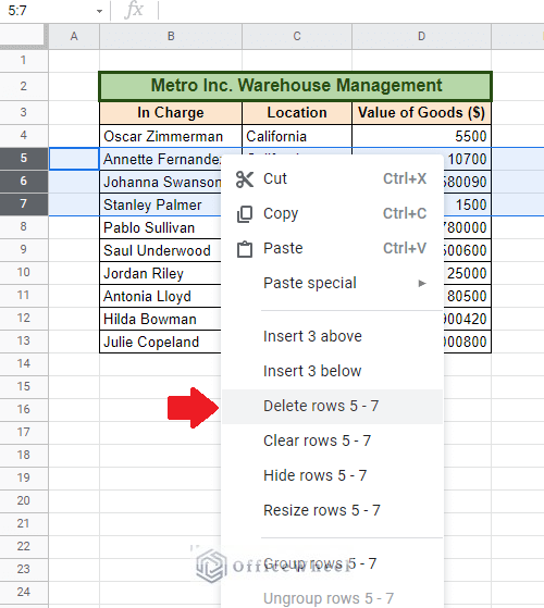 delete multiple rows in Google Sheets