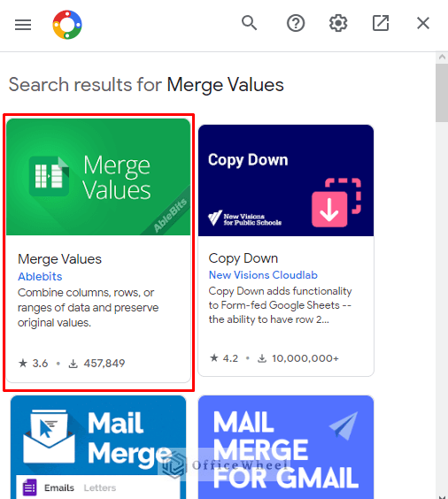 searching for Merge Values add-on