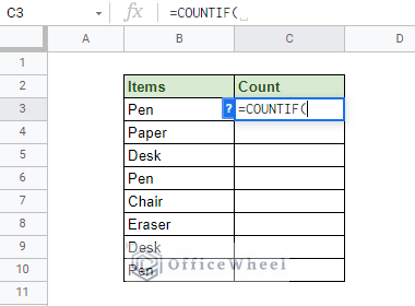 adding COUNTIF function to the table