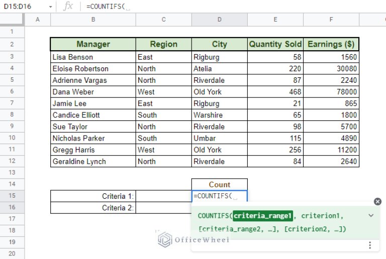 COUNTIF Multiple Criteria in Google Sheets (3 Ways) - OfficeWheel