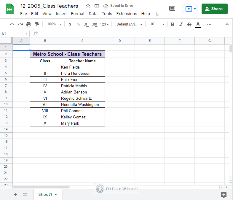 the Class Teachers workbook - Reference another workbook in Google Sheets