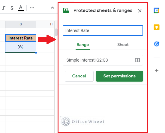 Locking cells from the Protected sheets & ranges menu